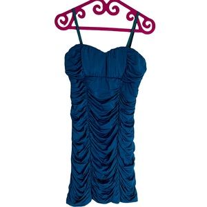 23) Bebe Teal Draped Sweetheart Mini Dress Size Medium